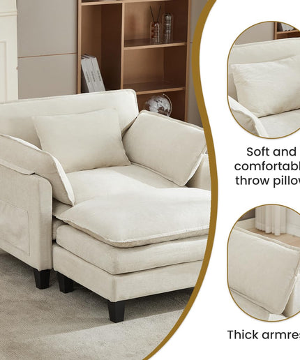 Jonpony Oversized Accent Chair with Ottoman Double-Layer Seat Cushion for Spacious Living Room, Modern Accent Chair with Removable Ottoman for Bedroom, Soft Durable Fabric Sturdy Backrest Home Office,Beige