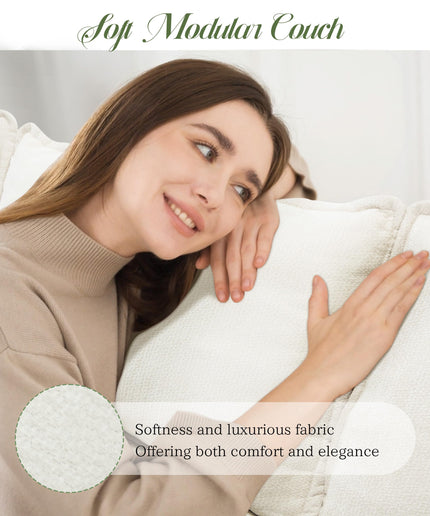 Jonpony Modular Sectional Sofa, Comfy Cloud Couch with Movable Ottoman, Deep Seat Couches for Living Room, Bedroom and Apartment, 106" U Shaped Modern Sofa with Pillows, Beige