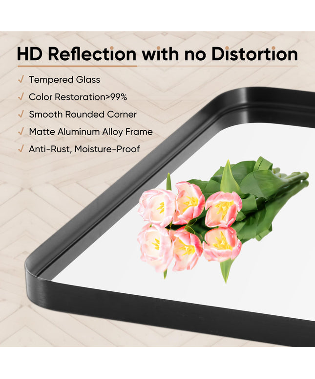 JONPONY Black Metal Arch Vanity Rounded Rectangle Bathroom Mirrors for Over Sink Wall, 22x30 Inch Large Matte Mirror, Modern Decorative for Restroom, Farmhouse