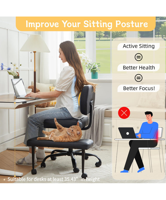 JONPONY Cross Legged Chair with Wheels, Swivel Meditation Chair for ADHD, Height Adjustable Yoga Office Chair, Meditation Chair with Lumbar Support, Home Office Kneeling Chair，Black