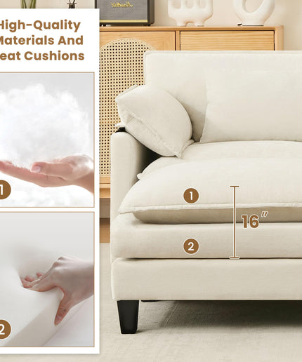 JONPONY 110" Cloud Couch Sectional with Double-Layer Seat Cushion,U Shaped Sectional Couch with Movable Ottoman, Comfy, Wide & Deep Seat Couches for Living Room, Beige