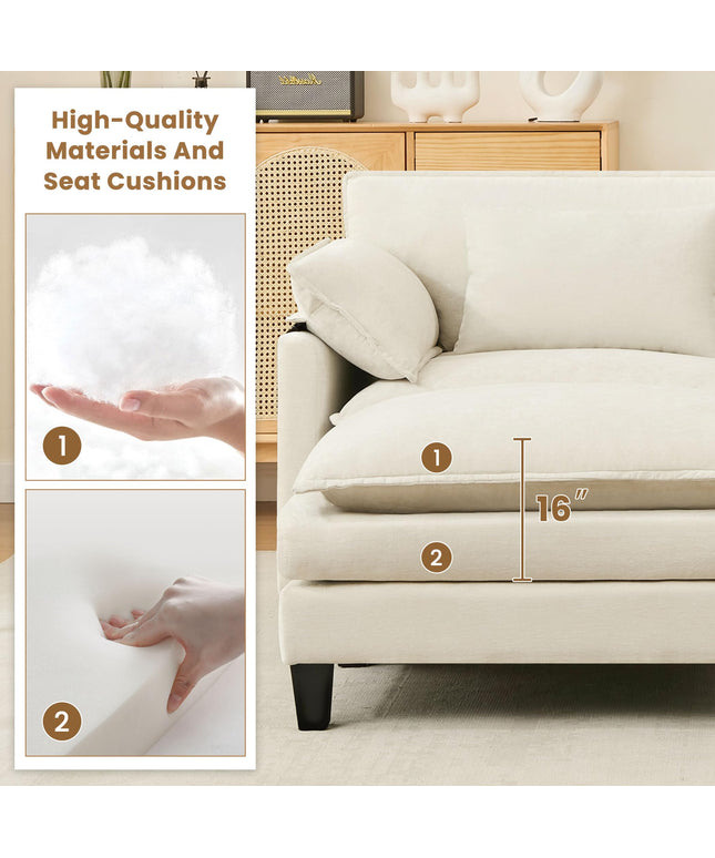 JONPONY 110" Cloud Couch Sectional with Double-Layer Seat Cushion,U Shaped Sectional Couch with Movable Ottoman, Comfy, Wide & Deep Seat Couches for Living Room, Beige