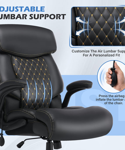 JONPONY 500LBS Big and Tall Office Chair,Comfy Heavy Duty Executive Chair with Adjustable Lumbar Support for Back Pain,High Back Desk Chair with Extra Wide Seat for Home Office