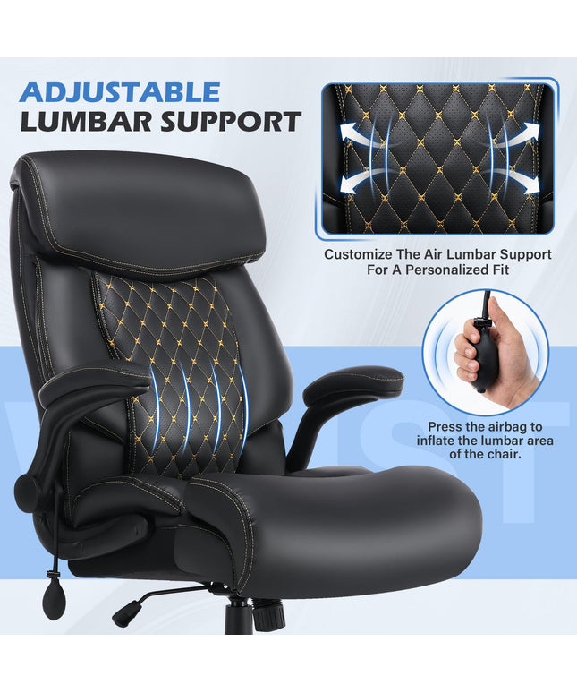 JONPONY 500LBS Big and Tall Office Chair,Comfy Heavy Duty Executive Chair with Adjustable Lumbar Support for Back Pain,High Back Desk Chair with Extra Wide Seat for Home Office