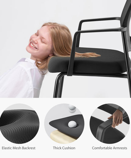 JONPONY Black Stackable Arm Chairs with Mesh Back and Upholstered Fabric, Sturdy Metal Frame, Easy to Store and Use, Perfect for Indoor and Outdoor Spaces, 1 Chair