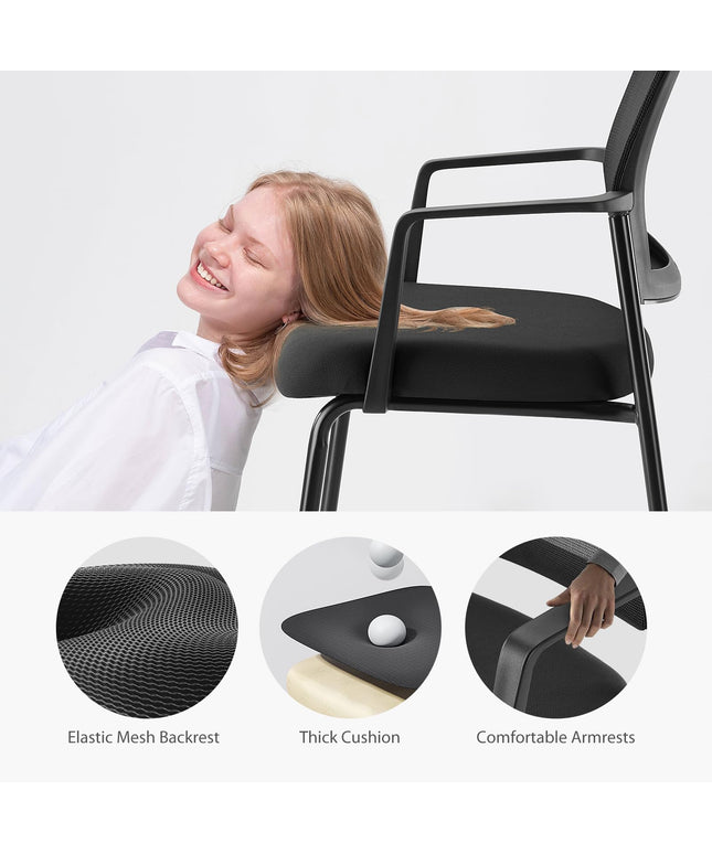 JONPONY Black Stackable Arm Chairs with Mesh Back and Upholstered Fabric, Sturdy Metal Frame, Easy to Store and Use, Perfect for Indoor and Outdoor Spaces, 1 Chair