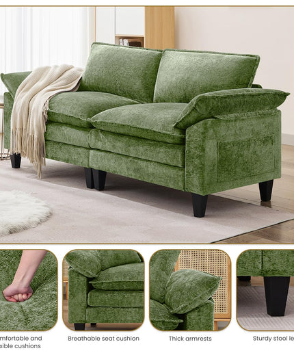 JONPONY 83" Loveseat Sofa,Cloud Couch for Living Room,Comfy Love Seat with Double Cushion,2 Pillows,Removable Cover for Bedroom, Apartment and Office, Green