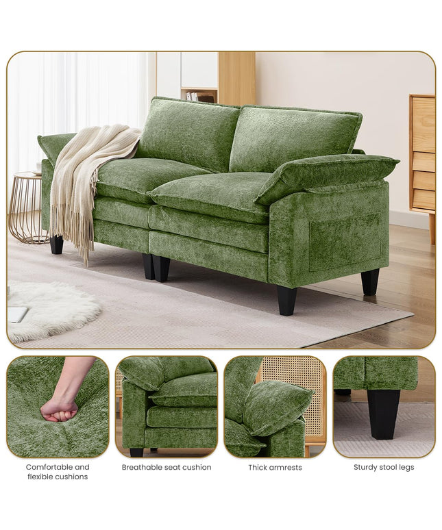 JONPONY 83" Loveseat Sofa,Cloud Couch for Living Room,Comfy Love Seat with Double Cushion,2 Pillows,Removable Cover for Bedroom, Apartment and Office, Green