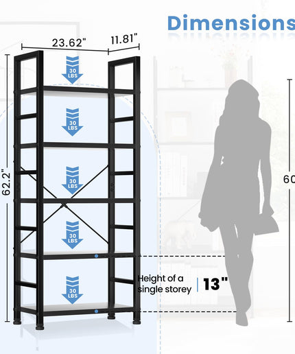 JONPONY 5 Tiers Bookshelf, Classical Book Shelf, Tall Display Shelves in Living Room/Home/Office, Storage Organizer for CDs/Books/Movies