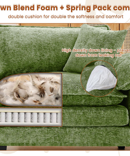 JONPONY 83" Loveseat Sofa,Cloud Couch for Living Room,Comfy Love Seat with Double Cushion,2 Pillows,Removable Cover for Bedroom, Apartment and Office, Green