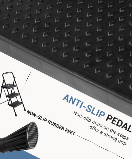 JONPONY Step Ladder, 3 Sturdy Step Stool with Anti-Slip Pedal & Comfortable Handrail, Portable Heavy Duty Step Stool for Kitchen, Garage & Outdoor Use, 800lbs