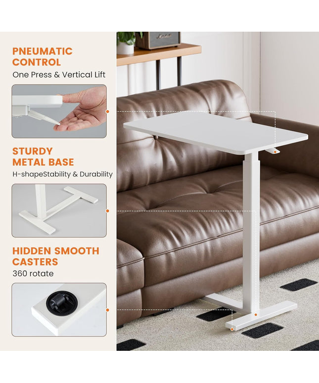JONPONY Overbed Bedside Table with Wheels, Adjustable Hospital & Home Use Bed Table, Rolling Laptop Table, Mobile Standing Desk
