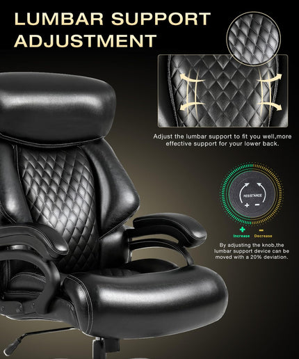Jonpony 650lbs Big and Tall Office Chair,Heavy Duty Office Chair for Heavy People,High Back Executive Desk Chair with Lumbar Support for Home Office, Black