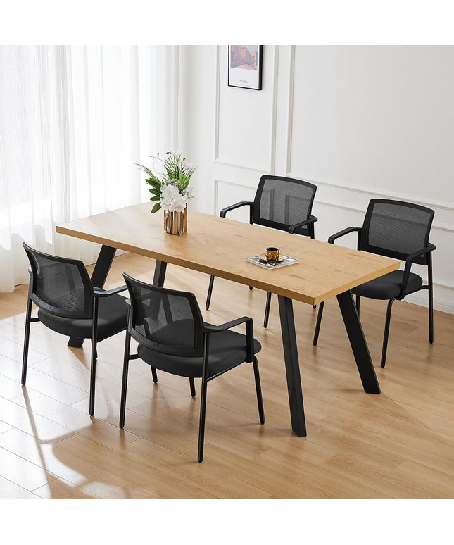 JONPONY Black Stackable Arm Chairs with Mesh Back and Upholstered Fabric, Sturdy Metal Frame, Easy to Store and Use, Perfect for Indoor and Outdoor Spaces, 1 Chair