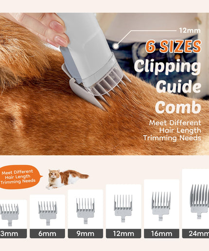 JONPONY professional Pet Grooming Vacuum Kit, 2.5L Cup, 3 Suction Modes, and 5 Groomer Tools with Cordless Low Noise Dog Clippers for Cats, Other Animals Hair Trimmer, Gray