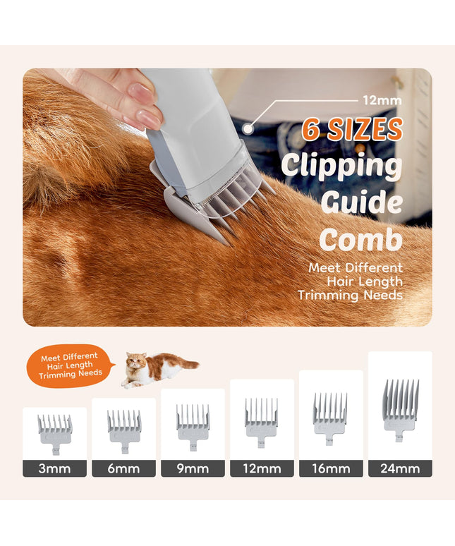 JONPONY professional Pet Grooming Vacuum Kit, 2.5L Cup, 3 Suction Modes, and 5 Groomer Tools with Cordless Low Noise Dog Clippers for Cats, Other Animals Hair Trimmer, Gray