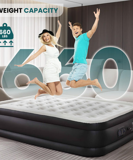 JONPONY Air Mattress - Inflatable Blow Up Airbed with Built-in High Capacity Pump, Double Height, Non-Slip Bottom Design, Weight Capacity 660 lbs Air Bed for Home or Camping