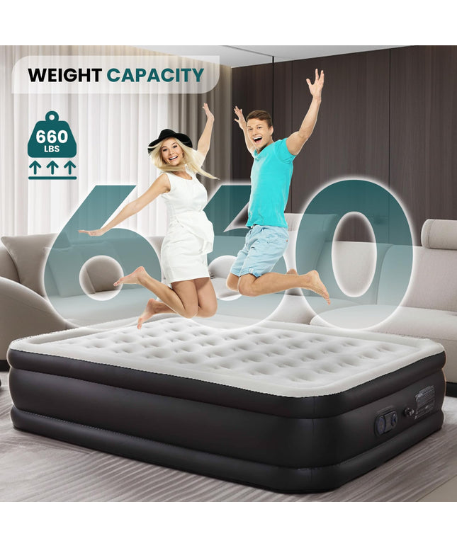 JONPONY Air Mattress - Inflatable Blow Up Airbed with Built-in High Capacity Pump, Double Height, Non-Slip Bottom Design, Weight Capacity 660 lbs Air Bed for Home or Camping