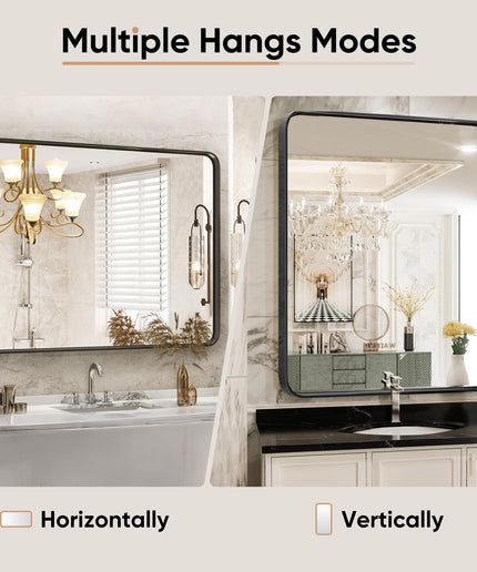 JONPONY Black Metal Arch Vanity Rounded Rectangle Bathroom Mirrors for Over Sink Wall, 22x30 Inch Large Matte Mirror, Modern Decorative for Restroom, Farmhouse