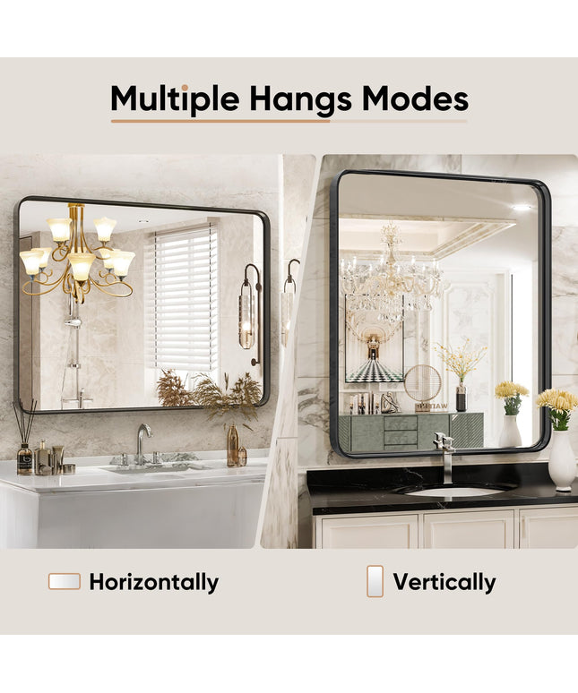 JONPONY Black Metal Arch Vanity Rounded Rectangle Bathroom Mirrors for Over Sink Wall, 22x30 Inch Large Matte Mirror, Modern Decorative for Restroom, Farmhouse