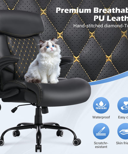 JONPONY 500LBS Big and Tall Office Chair,Comfy Heavy Duty Executive Chair with Adjustable Lumbar Support for Back Pain,High Back Desk Chair with Extra Wide Seat for Home Office