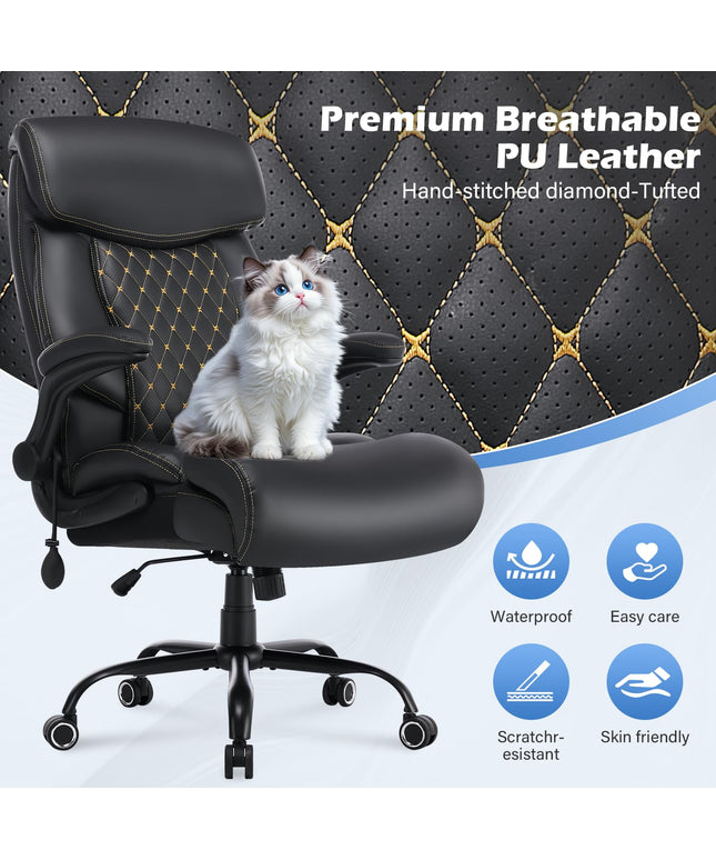 JONPONY 500LBS Big and Tall Office Chair,Comfy Heavy Duty Executive Chair with Adjustable Lumbar Support for Back Pain,High Back Desk Chair with Extra Wide Seat for Home Office