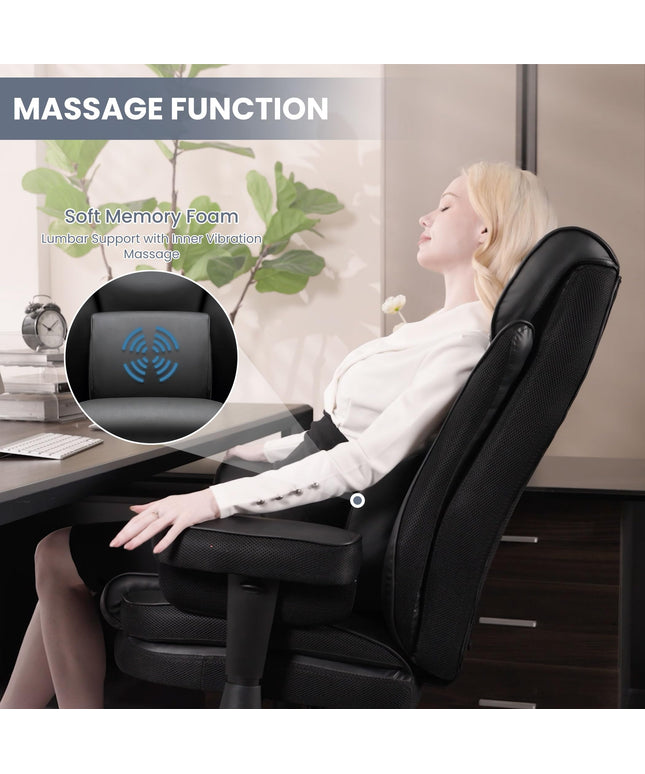 JONPONY Big and Tall Office Chair, 500lbs Rocking Massage High Back Desk Chair, Ergonomic Executive Office Chair with Adjustable Padded Armrest and Lumbar Support, Adjustable Height(Dark Black)