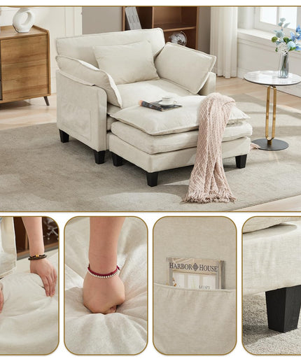 Jonpony Oversized Accent Chair with Ottoman Double-Layer Seat Cushion for Spacious Living Room, Modern Accent Chair with Removable Ottoman for Bedroom, Soft Durable Fabric Sturdy Backrest Home Office,Beige