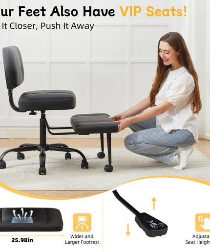 JONPONY Cross Legged Chair with Wheels, Swivel Meditation Chair for ADHD, Height Adjustable Yoga Office Chair, Meditation Chair with Lumbar Support, Home Office Kneeling Chair，Black