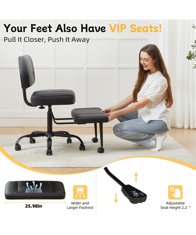 JONPONY Cross Legged Chair with Wheels, Swivel Meditation Chair for ADHD, Height Adjustable Yoga Office Chair, Meditation Chair with Lumbar Support, Home Office Kneeling Chair，Black