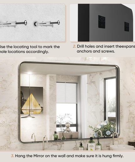 JONPONY Black Metal Arch Vanity Rounded Rectangle Bathroom Mirrors for Over Sink Wall, 22x30 Inch Large Matte Mirror, Modern Decorative for Restroom, Farmhouse