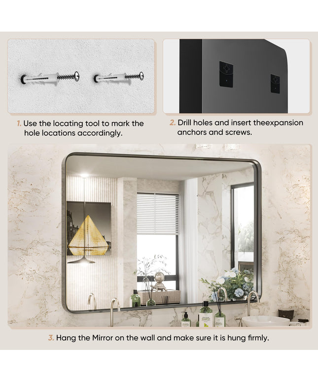 JONPONY Black Metal Arch Vanity Rounded Rectangle Bathroom Mirrors for Over Sink Wall, 22x30 Inch Large Matte Mirror, Modern Decorative for Restroom, Farmhouse