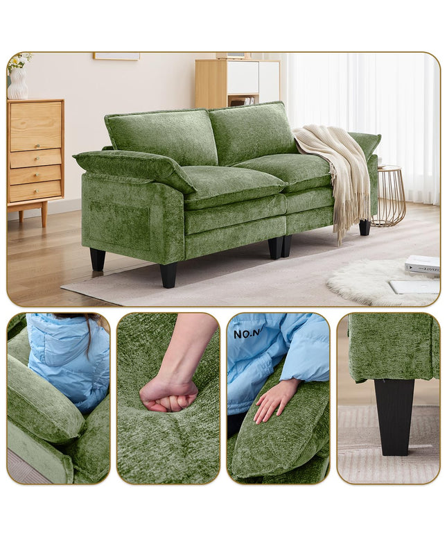JONPONY 83" Loveseat Sofa,Cloud Couch for Living Room,Comfy Love Seat with Double Cushion,2 Pillows,Removable Cover for Bedroom, Apartment and Office, Green