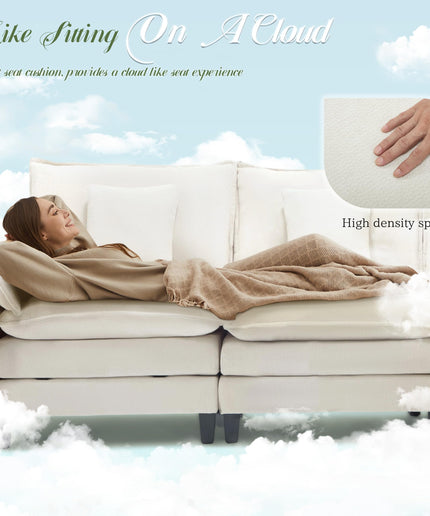 Jonpony Modular Sectional Sofa, Comfy Cloud Couch with Movable Ottoman, Deep Seat Couches for Living Room, Bedroom and Apartment, 106" U Shaped Modern Sofa with Pillows, Beige