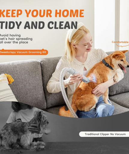 JONPONY professional Pet Grooming Vacuum Kit, 2.5L Cup, 3 Suction Modes, and 5 Groomer Tools with Cordless Low Noise Dog Clippers for Cats, Other Animals Hair Trimmer, Gray