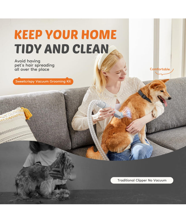 JONPONY professional Pet Grooming Vacuum Kit, 2.5L Cup, 3 Suction Modes, and 5 Groomer Tools with Cordless Low Noise Dog Clippers for Cats, Other Animals Hair Trimmer, Gray