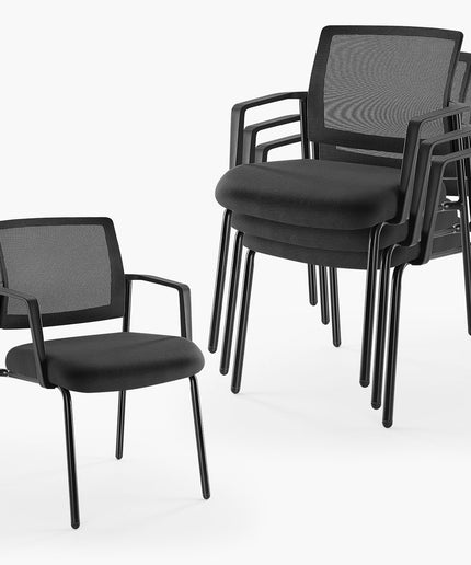 JONPONY Black Stackable Arm Chairs with Mesh Back and Upholstered Fabric, Sturdy Metal Frame, Easy to Store and Use, Perfect for Indoor and Outdoor Spaces, 1 Chair