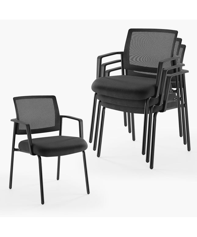 JONPONY Black Stackable Arm Chairs with Mesh Back and Upholstered Fabric, Sturdy Metal Frame, Easy to Store and Use, Perfect for Indoor and Outdoor Spaces, 1 Chair