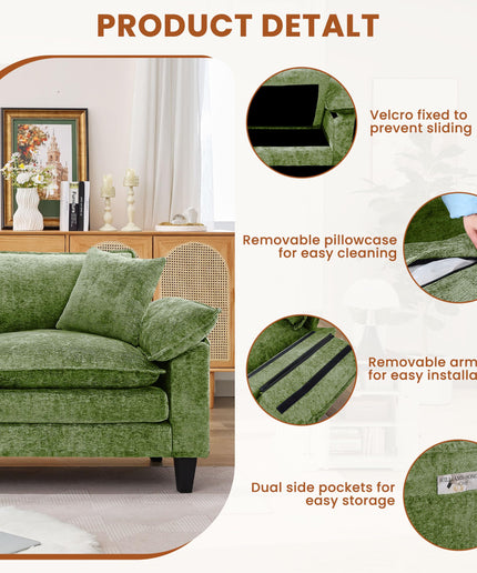 JONPONY 83" Loveseat Sofa,Cloud Couch for Living Room,Comfy Love Seat with Double Cushion,2 Pillows,Removable Cover for Bedroom, Apartment and Office, Green