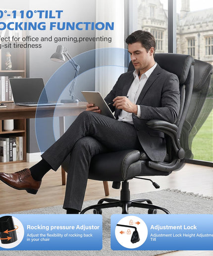 JONPONY 500LBS Big and Tall Office Chair,Comfy Heavy Duty Executive Chair with Adjustable Lumbar Support for Back Pain,High Back Desk Chair with Extra Wide Seat for Home Office