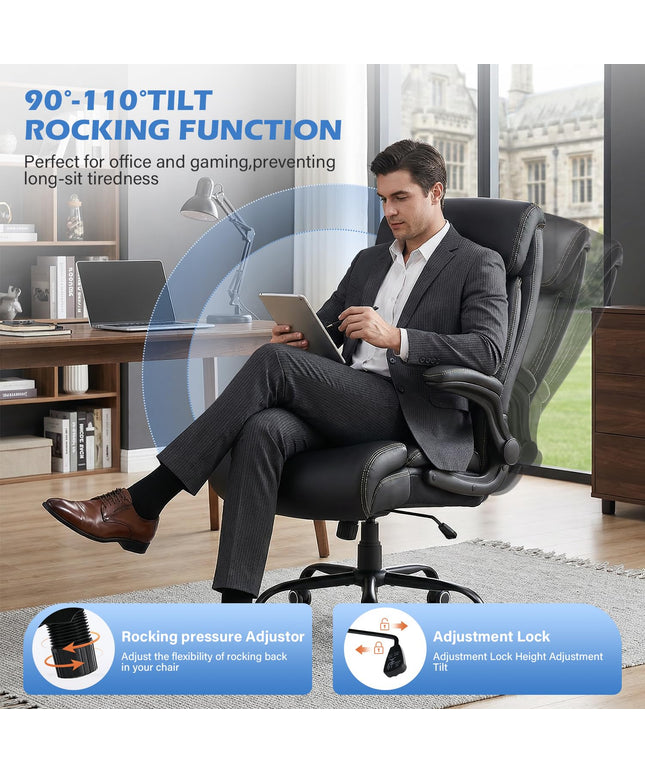 JONPONY 500LBS Big and Tall Office Chair,Comfy Heavy Duty Executive Chair with Adjustable Lumbar Support for Back Pain,High Back Desk Chair with Extra Wide Seat for Home Office
