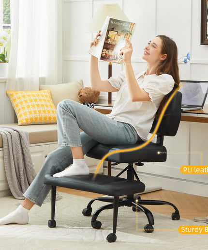 JONPONY Cross Legged Chair with Wheels, Swivel Meditation Chair for ADHD, Height Adjustable Yoga Office Chair, Meditation Chair with Lumbar Support, Home Office Kneeling Chair，Black