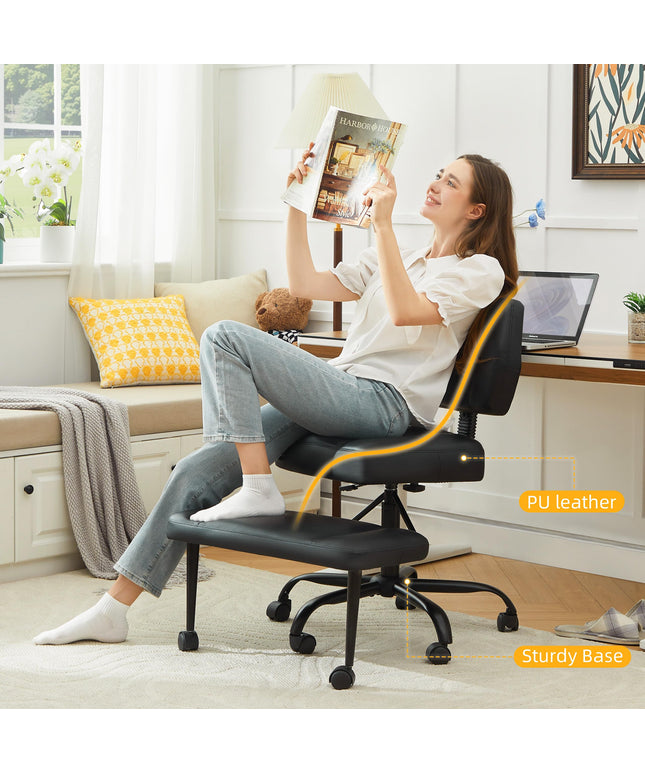 JONPONY Cross Legged Chair with Wheels, Swivel Meditation Chair for ADHD, Height Adjustable Yoga Office Chair, Meditation Chair with Lumbar Support, Home Office Kneeling Chair，Black