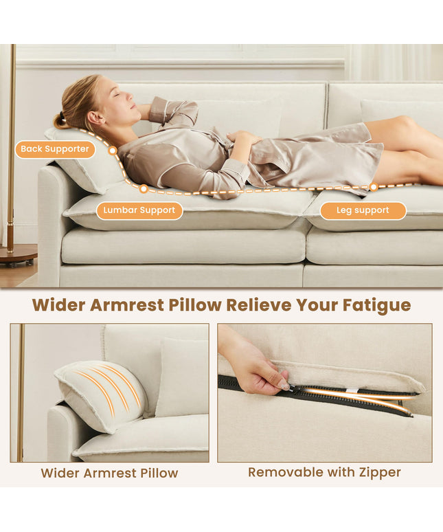 JONPONY 110" Cloud Couch Sectional with Double-Layer Seat Cushion,U Shaped Sectional Couch with Movable Ottoman, Comfy, Wide & Deep Seat Couches for Living Room, Beige