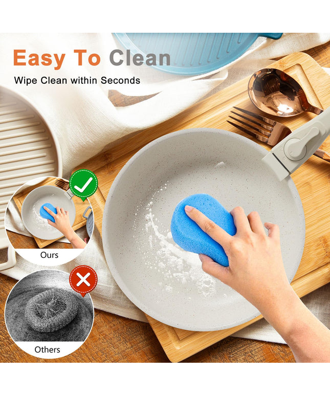 JONPONY Sweetcrispy 12 pcs Pots and Pans Set, Nonstick Kitchen Induction Cookware Suit with Detachable Handle, Dishwasher Oven Safe, Light Beige