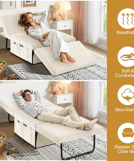 JONPONY Convertible Sofa Bed, 4 in 1 Multi-Function Folding Ottoman Bed with Adjustable Backrest, Modern Sleeper Chair for Living Room Apartment Office