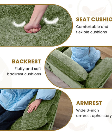 JONPONY 83" Loveseat Sofa,Cloud Couch for Living Room,Comfy Love Seat with Double Cushion,2 Pillows,Removable Cover for Bedroom, Apartment and Office, Green