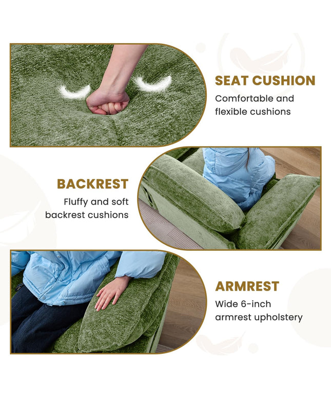 JONPONY 83" Loveseat Sofa,Cloud Couch for Living Room,Comfy Love Seat with Double Cushion,2 Pillows,Removable Cover for Bedroom, Apartment and Office, Green