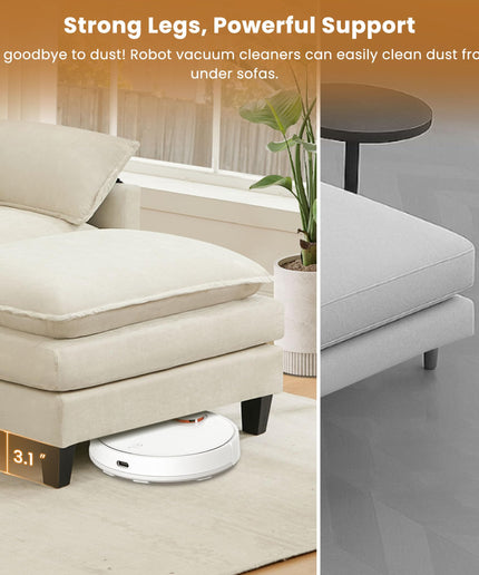 JONPONY 110" Cloud Couch Sectional with Double-Layer Seat Cushion,U Shaped Sectional Couch with Movable Ottoman, Comfy, Wide & Deep Seat Couches for Living Room, Beige