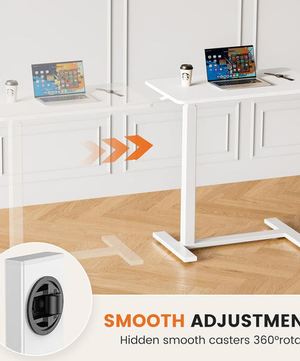 JONPONY Overbed Bedside Table with Wheels, Adjustable Hospital & Home Use Bed Table, Rolling Laptop Table, Mobile Standing Desk